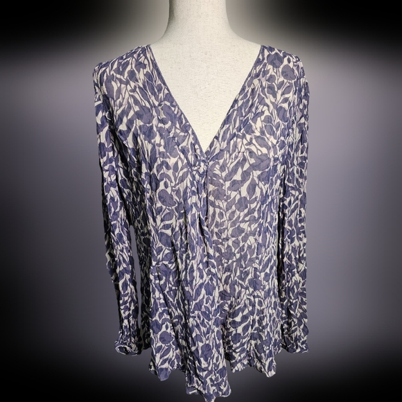 J-Jill Faux Wrap Crinkle Cloth, Crepe, Floral, V-Neck Rayon Blouse, Top Large - Picture 3 of 12